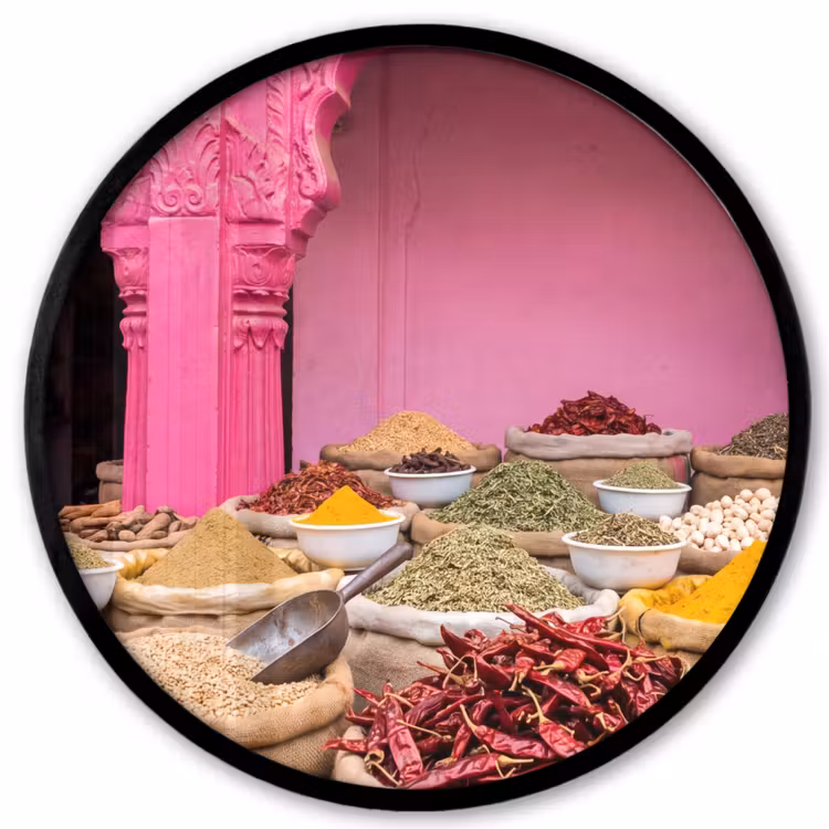 Photo Frame Round - Herbs - Market - Pink - Kruiden - Markt - Roze Fotolijst rond zonder passe partout klein