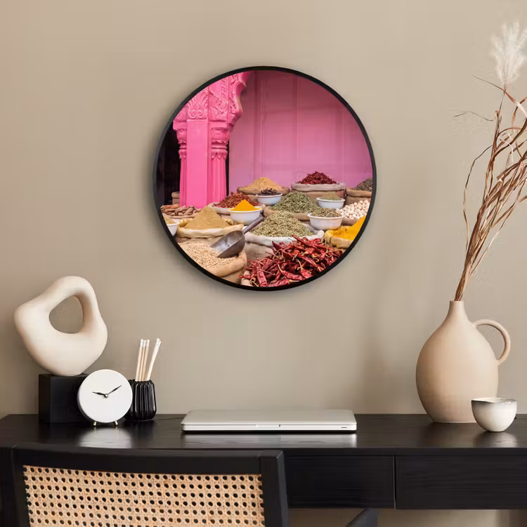 Photo Frame Round - Herbs - Market - Pink - Kruiden - Markt - Roze Fotolijst rond zonder passe partout klein