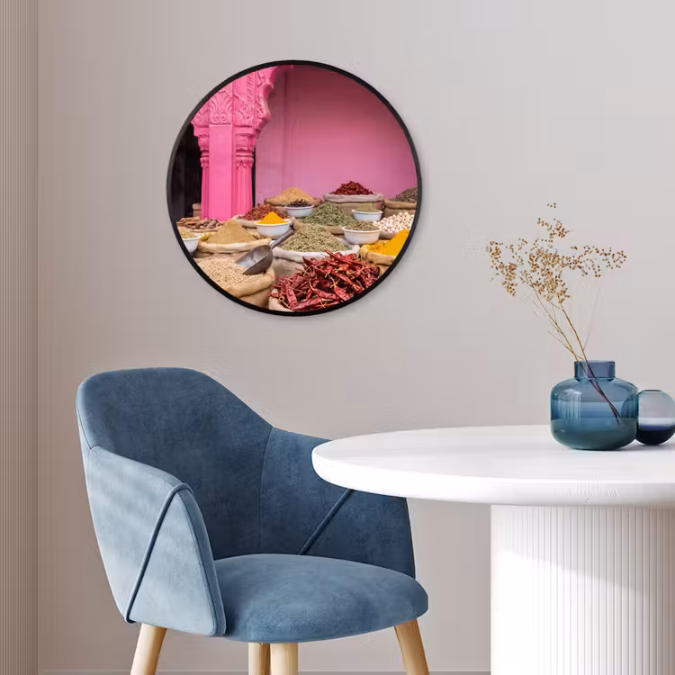 Photo Frame Round - Herbs - Market - Pink - Kruiden - Markt - Roze Fotolijst rond zonder passe partout klein