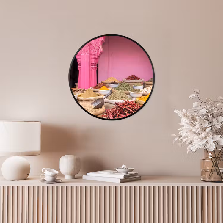 Photo Frame Round - Herbs - Market - Pink - Kruiden - Markt - Roze Fotolijst rond zonder passe partout klein