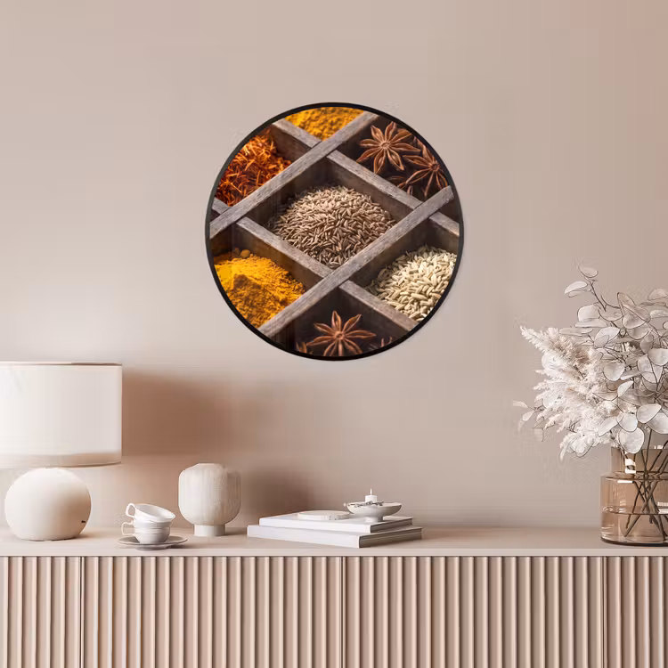 Photo Frame Round - Herbs - Wood - Food - Kruiden - Houten - Eten Fotolijst rond zonder passe partout klein