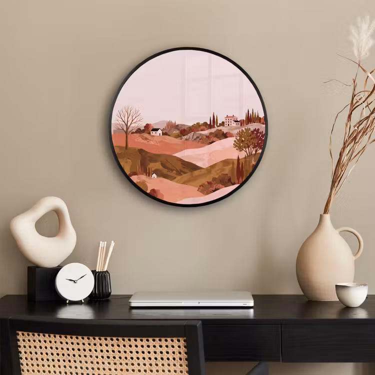 Heuvellandschap - Grafisch - Terracotta Fotolijst rond zonder passe partout klein -sfeer1