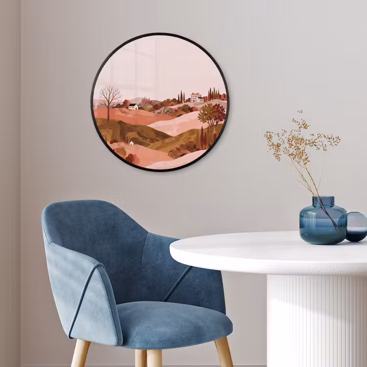 Heuvellandschap - Grafisch - Terracotta Fotolijst rond zonder passe partout klein -sfeer2