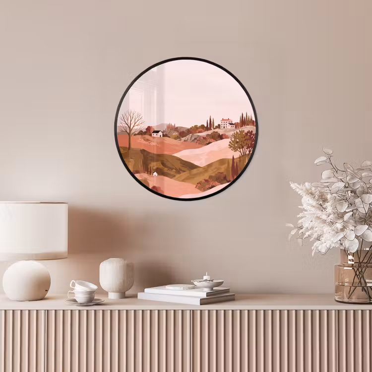 Heuvellandschap - Grafisch - Terracotta Fotolijst rond zonder passe partout klein -sfeer3