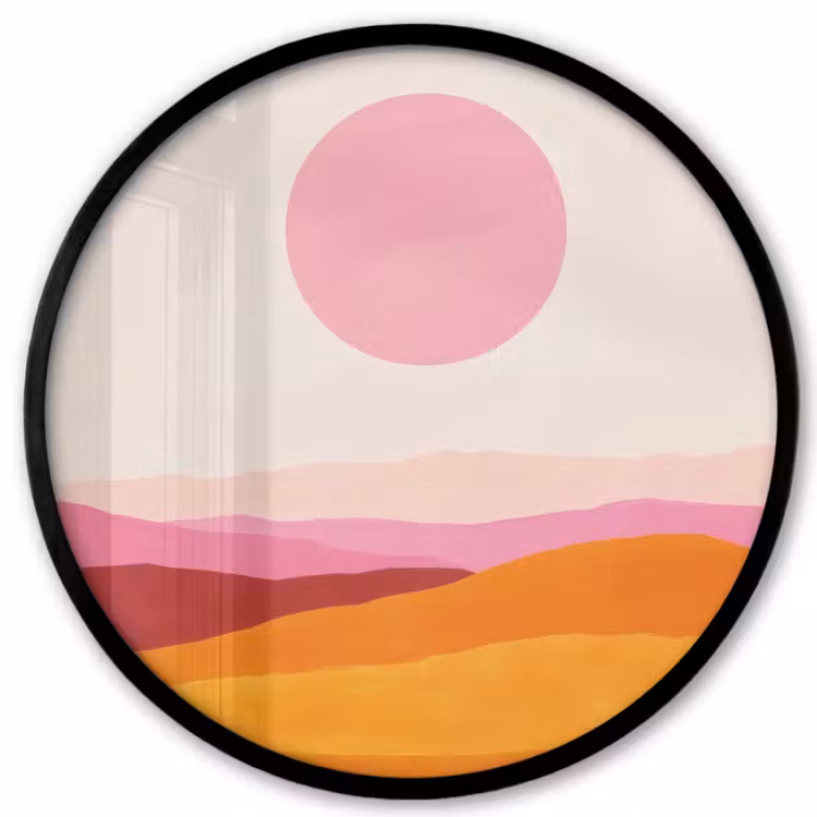 Heuvels - Oranje - Zon - Abstract Fotolijst rond zonder passe partout klein -3d