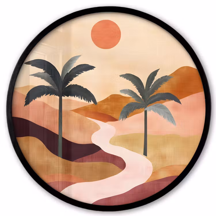 Heuvels - Palmbomen - Abstract Fotolijst rond zonder passe partout klein -3d