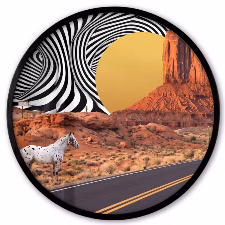 Photo Frame Round - Horse - Desert - Nature - Paard - Woestijn - Natuur Fotolijst rond zonder passe partout klein