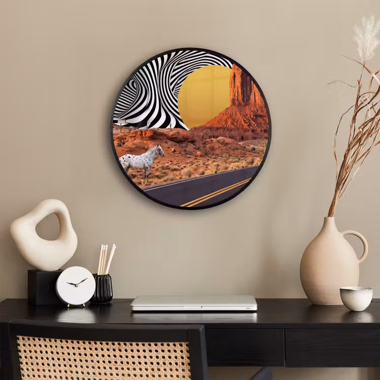 Photo Frame Round - Horse - Desert - Nature - Paard - Woestijn - Natuur Fotolijst rond zonder passe partout klein