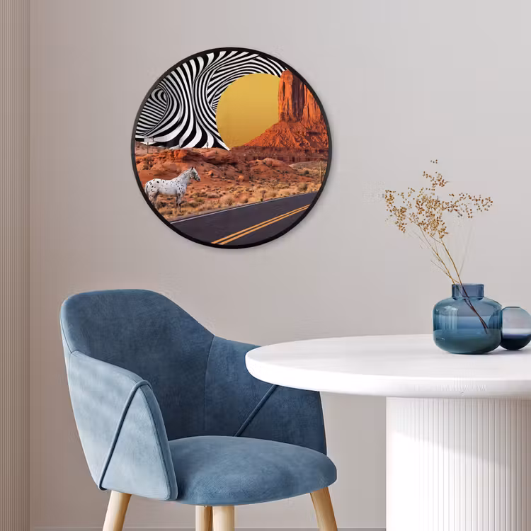 Photo Frame Round - Horse - Desert - Nature - Paard - Woestijn - Natuur Fotolijst rond zonder passe partout klein
