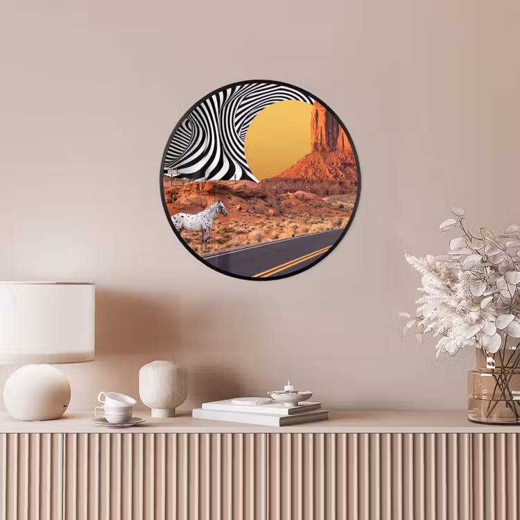 Photo Frame Round - Horse - Desert - Nature - Paard - Woestijn - Natuur Fotolijst rond zonder passe partout klein