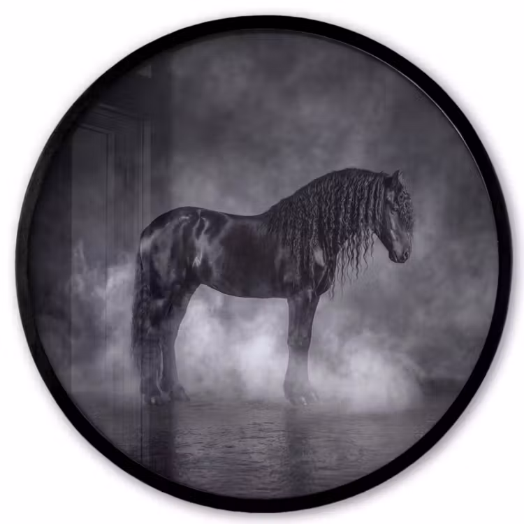 Paard - Magisch - Zwart Fotolijst rond zonder passe partout klein -3d