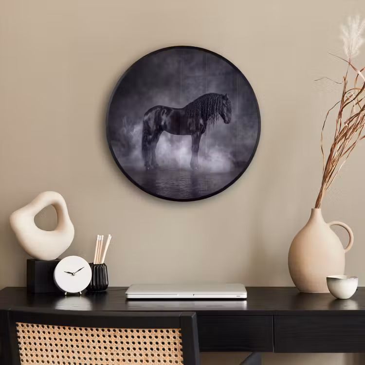 Paard - Magisch - Zwart Fotolijst rond zonder passe partout klein -sfeer1