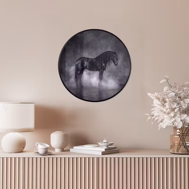 Paard - Magisch - Zwart Fotolijst rond zonder passe partout klein -sfeer3