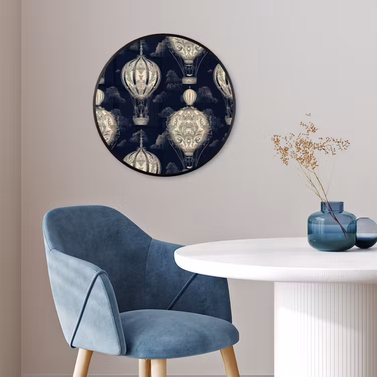 Luchtballonnen - Wolken - Patroon - Donkerblauw Fotolijst rond zonder passe partout klein 856 -sfeer2