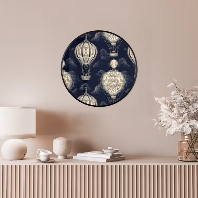 Luchtballonnen - Wolken - Patroon - Donkerblauw Fotolijst rond zonder passe partout klein 856 -sfeer3