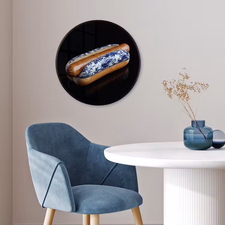 Hotdog - Porselein - Delfts blauw - Eten Fotolijst rond zonder passe partout klein -sfeer2