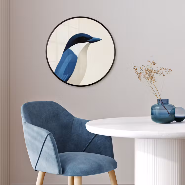 Illustratie - Blauw - Vogel Fotolijst rond zonder passe partout klein -sfeer2