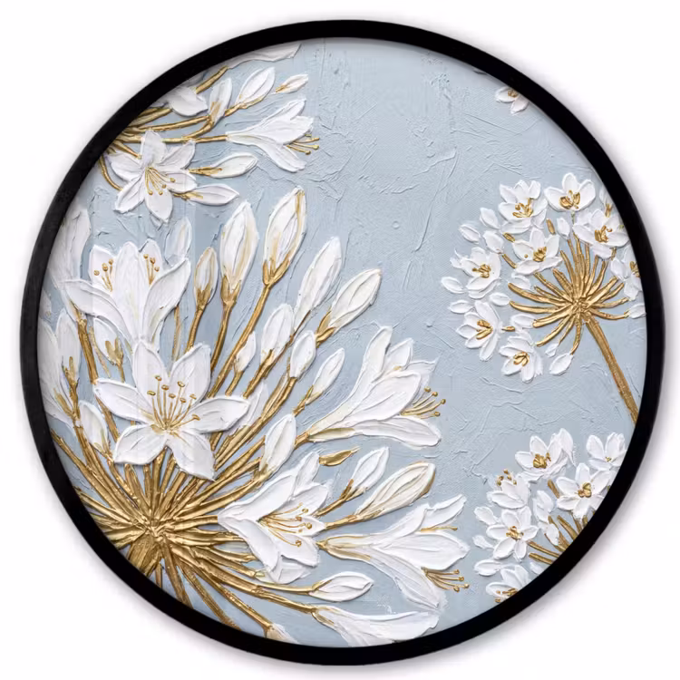 Illustratie - Bloemen - Blauw Fotolijst rond zonder passe partout klein -3d