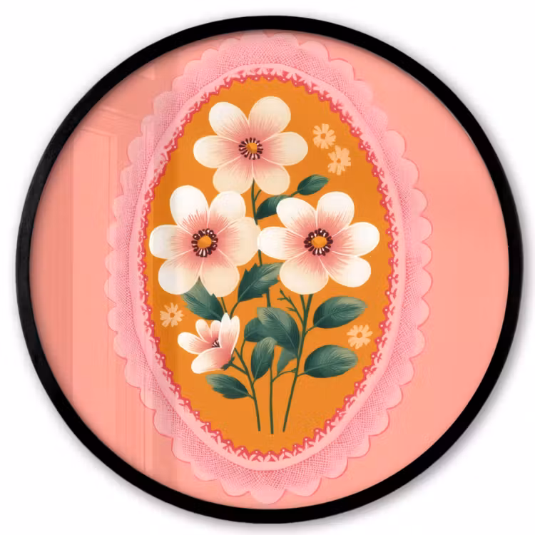 Illustratie - Bloemen - Rand - Roze Fotolijst rond zonder passe partout klein -3d