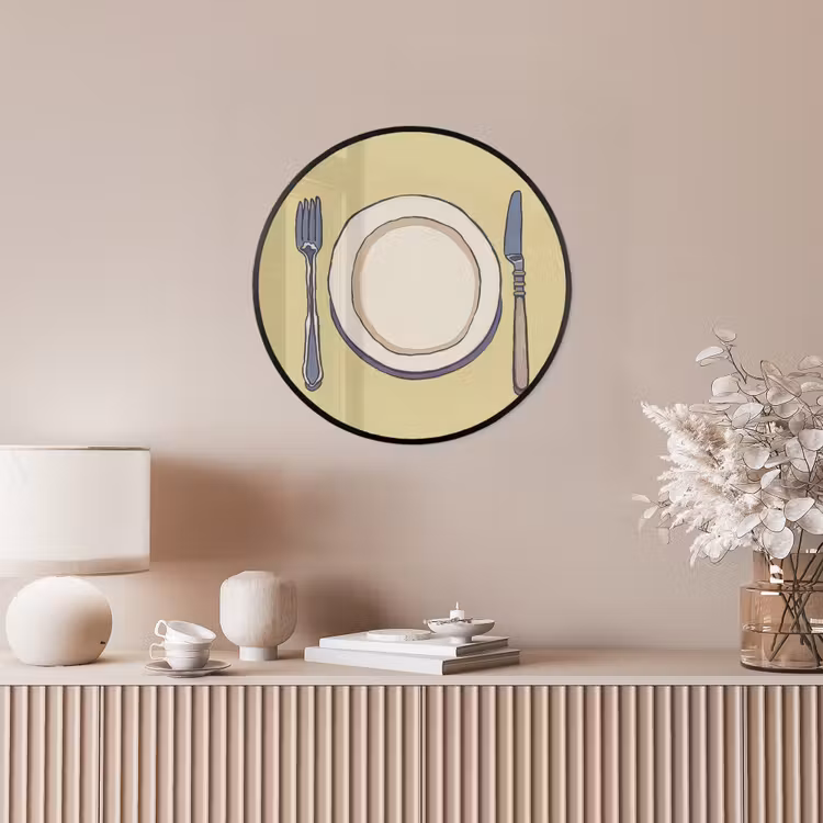 Illustratie - Bord - Bestek - Beige Fotolijst rond zonder passe partout klein -sfeer3