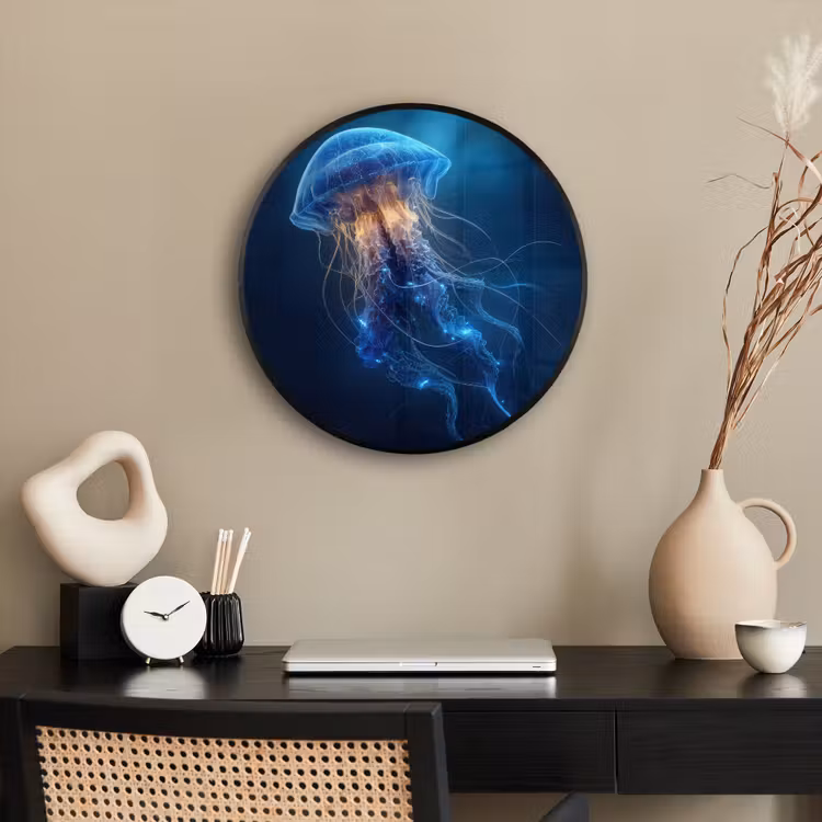 Kwal - Lichtgevend - Tentakels - Blauw Fotolijst rond zonder passe partout klein -sfeer1