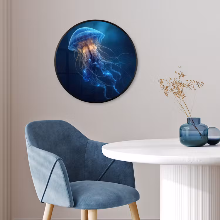 Kwal - Lichtgevend - Tentakels - Blauw Fotolijst rond zonder passe partout klein -sfeer2