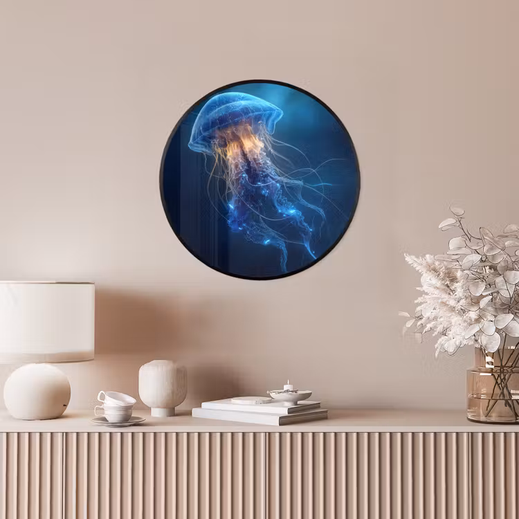 Kwal - Lichtgevend - Tentakels - Blauw Fotolijst rond zonder passe partout klein -sfeer3