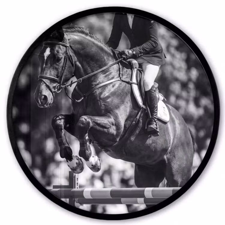 Springen - Paard - Zwart - Wit Fotolijst rond zonder passe partout klein -3d