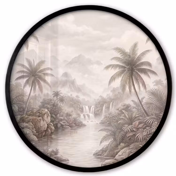 Jungle - Watervallen - Tropisch - Illustratie Fotolijst rond zonder passe partout klein -3d
