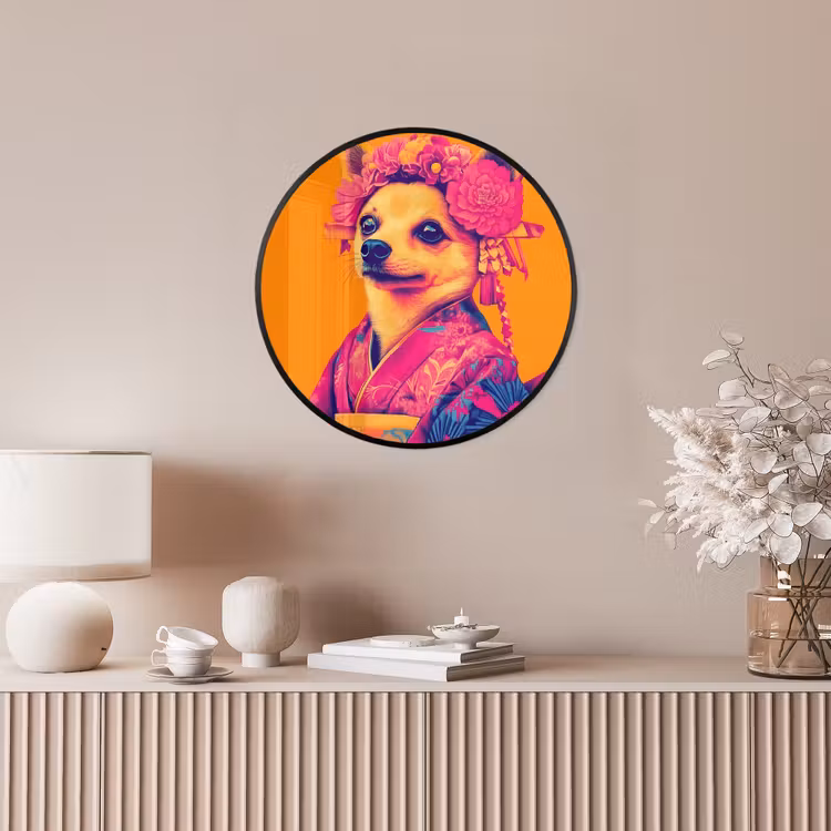 Kimono - Hondje - Bloemenkroon - Oranje Fotolijst rond zonder passe partout klein -sfeer3
