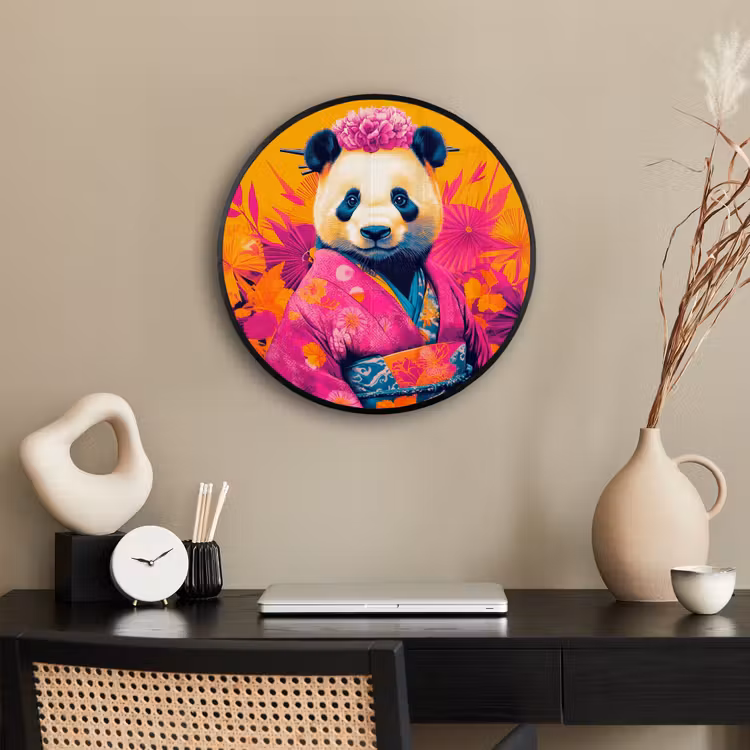 Kimono - Roze - Panda - Bloemenkroon Fotolijst rond zonder passe partout klein -sfeer1