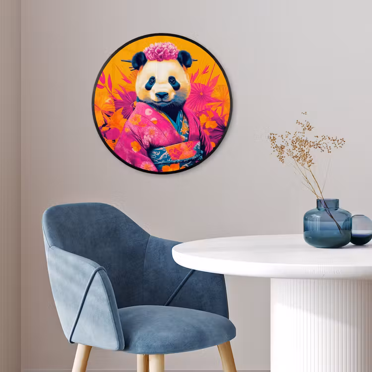 Kimono - Roze - Panda - Bloemenkroon Fotolijst rond zonder passe partout klein -sfeer2