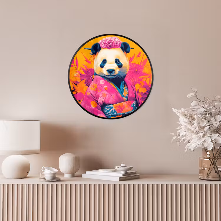 Kimono - Roze - Panda - Bloemenkroon Fotolijst rond zonder passe partout klein -sfeer3