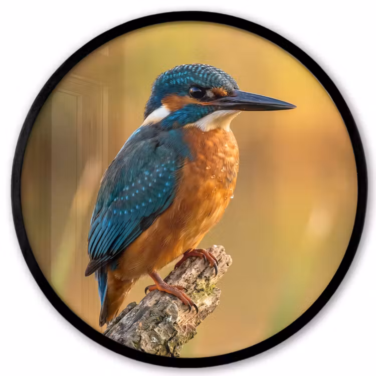 IJsvogel - Tak - Water - Kleurrijk - Levendig Fotolijst rond zonder passe partout klein -3d