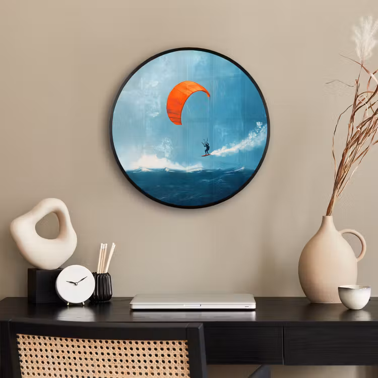 Kitesurfer - Oranje - Zee - Lucht Fotolijst rond zonder passe partout klein -sfeer1