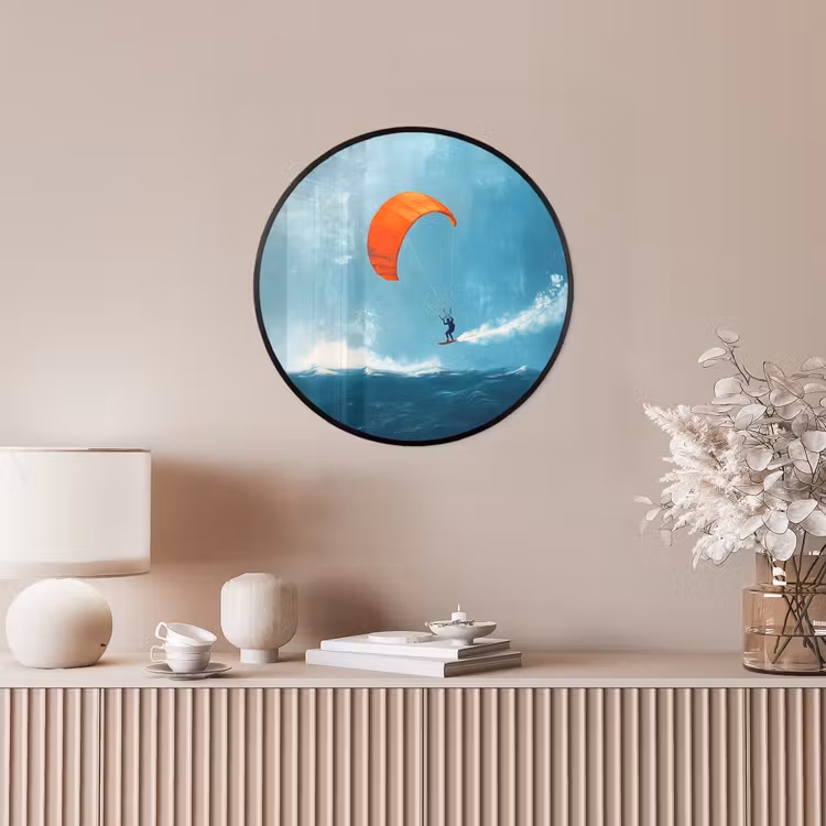 Kitesurfer - Oranje - Zee - Lucht Fotolijst rond zonder passe partout klein -sfeer3