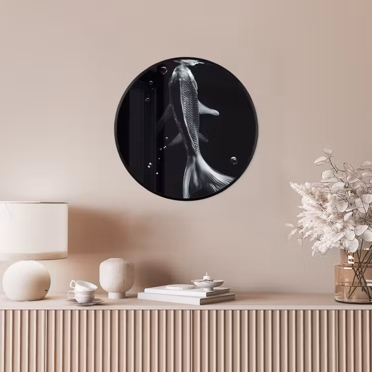 Koi - Vissen - Water - Zwart Fotolijst rond zonder passe partout klein -sfeer3