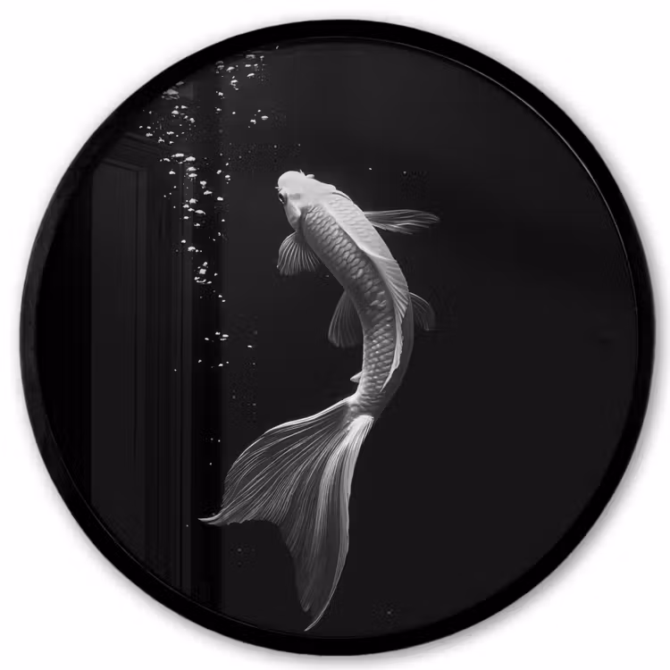 Koi - Vis - Wit - Zwart Fotolijst rond zonder passe partout klein -3d