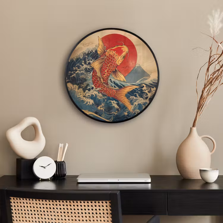 Koi - Zee - Golven - Zon Fotolijst rond zonder passe partout klein -sfeer1