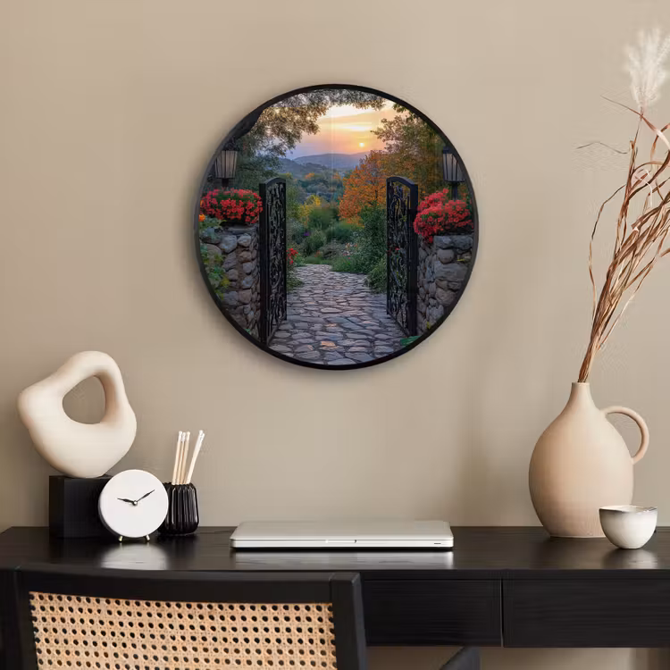 Landschap - Hek - Pad - Zonsondergang - Natuur Fotolijst rond zonder passe partout klein -sfeer1