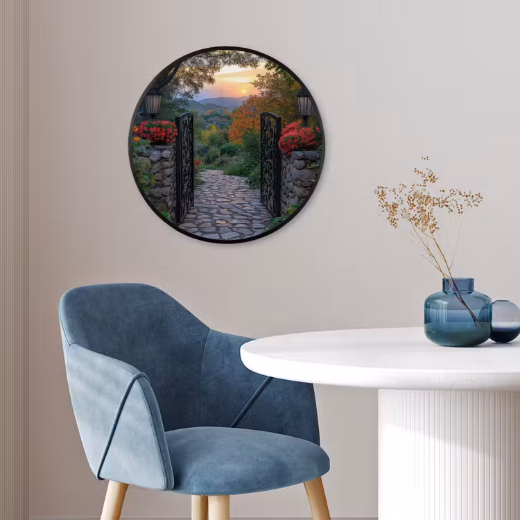 Landschap - Hek - Pad - Zonsondergang - Natuur Fotolijst rond zonder passe partout klein -sfeer2