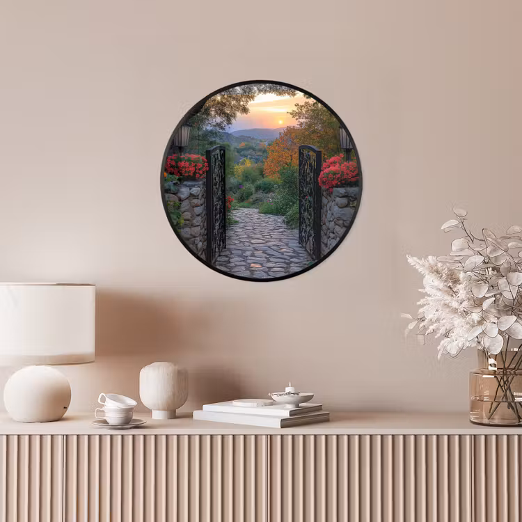 Landschap - Hek - Pad - Zonsondergang - Natuur Fotolijst rond zonder passe partout klein -sfeer3