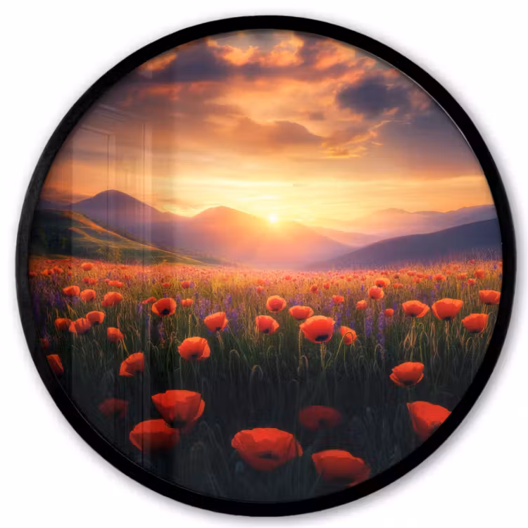 Landschap - Zonsondergang - Bloemenveld Fotolijst rond zonder passe partout klein -3d