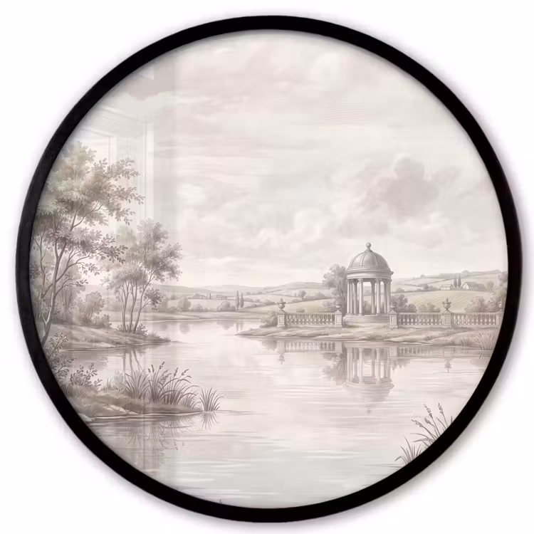 Landschap - Water - Natuur - Sepia Fotolijst rond zonder passe partout klein -3d