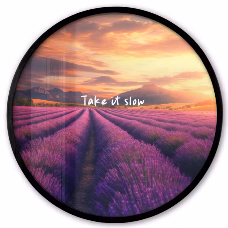 Lavendelveld - Quote - Zonsondergang Fotolijst rond zonder passe partout klein -3d
