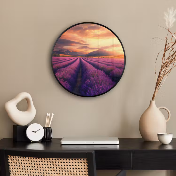 Lavendelveld - Zonsondergang - Paars Fotolijst rond zonder passe partout klein -sfeer1