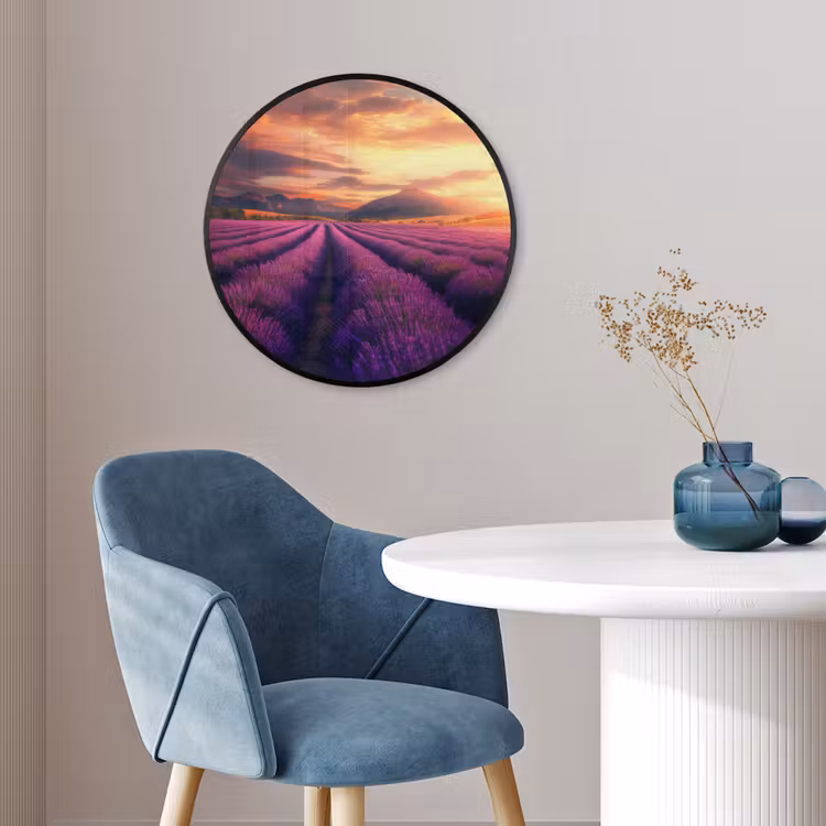 Lavendelveld - Zonsondergang - Paars Fotolijst rond zonder passe partout klein -sfeer2