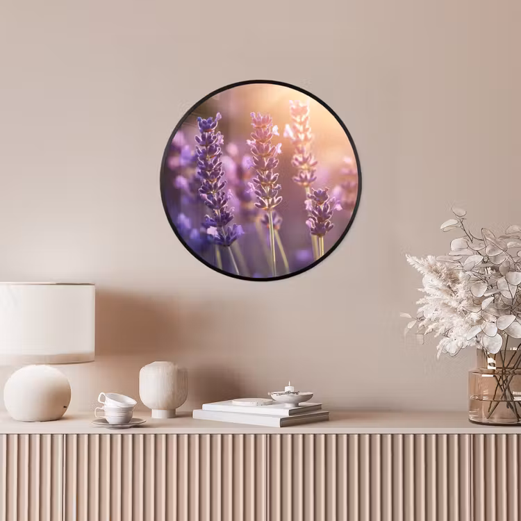 Lavendelbloemen - Paars - Zonlicht Fotolijst rond zonder passe partout klein -sfeer3