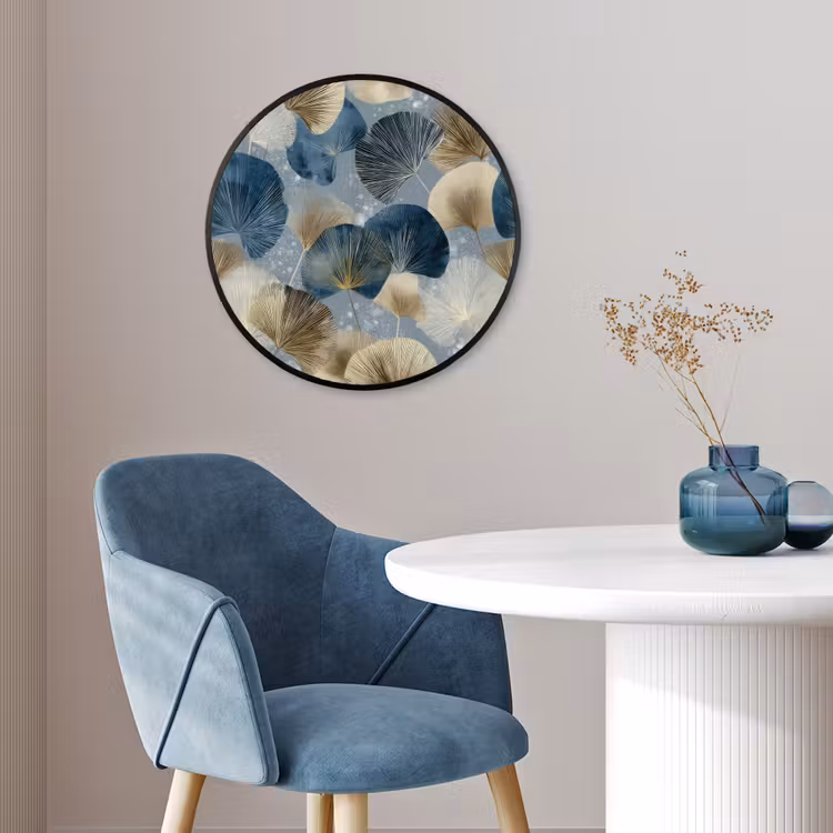 Bladeren - Abstract - Goud - Blauw Fotolijst rond zonder passe partout klein -sfeer2