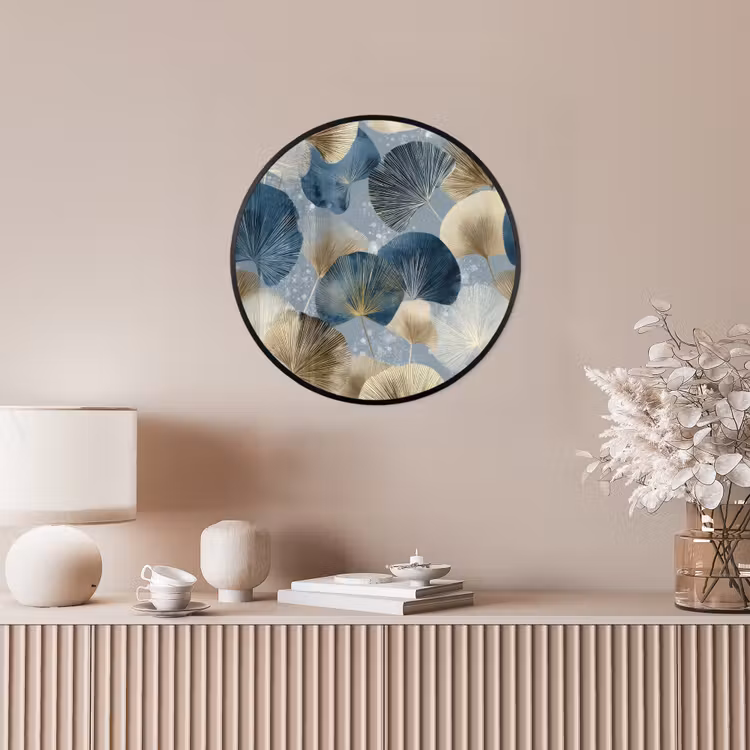 Bladeren - Abstract - Goud - Blauw Fotolijst rond zonder passe partout klein -sfeer3